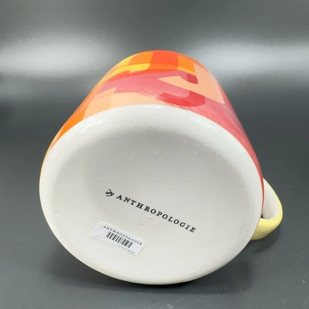 Anthropologie Monogram Lottie Mug Orange‎ Red Yellow Pink Letter Initial J Mug
